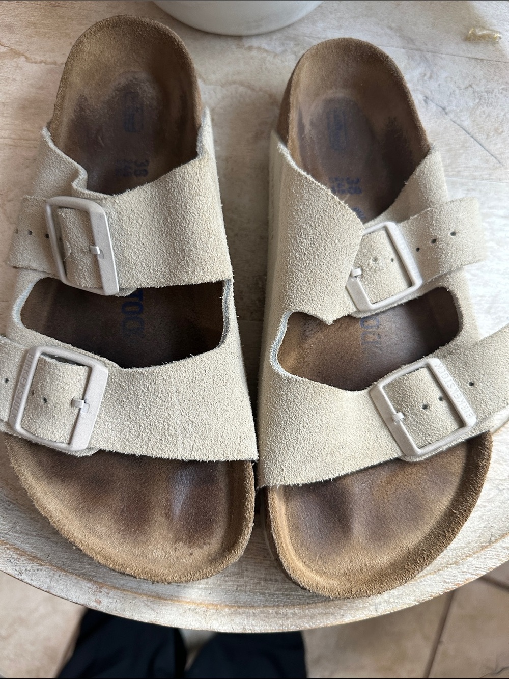 Birkenstock Kids Two-Strap Suede Sandals in Beige